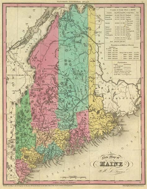 Old Historical City, County and State Maps of Maine | Maine map, World ...