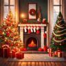 Download the Wallpaper of Cozy Christmas Living Room with Fireplace