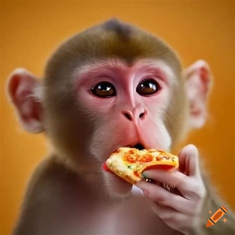 Cute monkey enjoying a slice of pizza