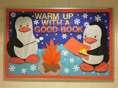 Winter school library bulletin board Warm up with a good ...