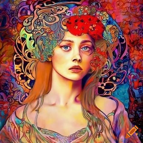 Detailed surreal portrait with floral hair on Craiyon