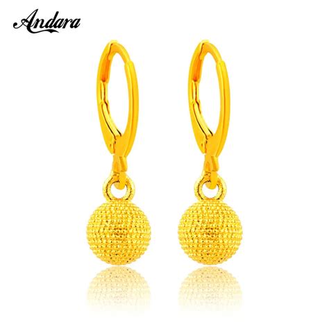 Free Shipping Gold Filled Round Ball Earrings For Women Party Gift 24k Gold Jewelry Earring ...