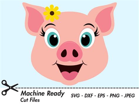 Cute Pig SVG Cut Files, Pigs Clipart, Pig Face Clip Art, Country Farm Animal Vector, Happy Baby ...