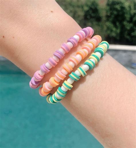 Clay Bead/flat Bead Bracelets With White Seed Beads - Etsy