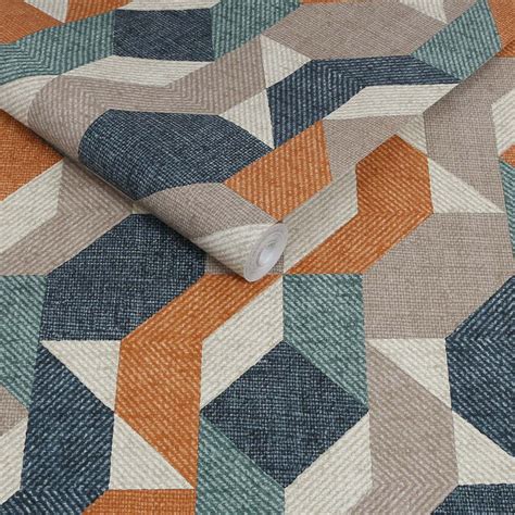 Superfresco Easy Woven Abstract Blue and Orange Wallpaper | Wilko