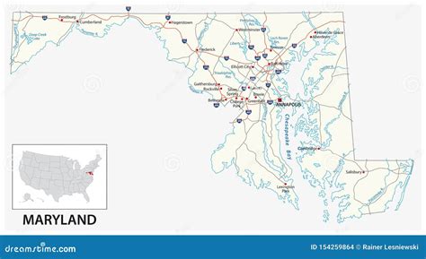 Road Map of the US American State of Maryland Stock Vector ...