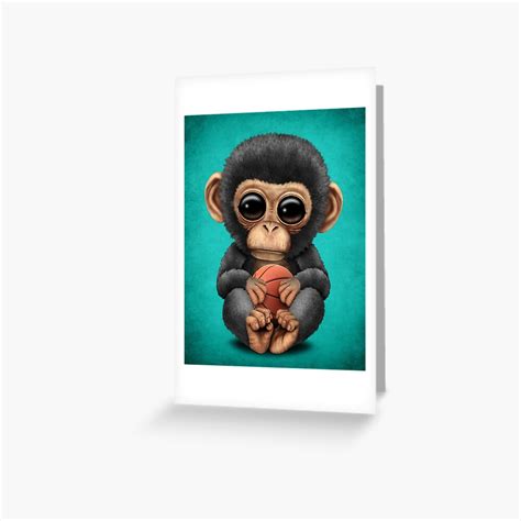 "Cute Baby Chimp Playing With Basketball" Greeting Card for Sale by JeffBartels | Redbubble