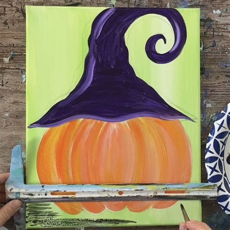 Jack O' Lantern With Witch Hat Painting Tutorial | Painting, Jack o lantern, Painting tutorial