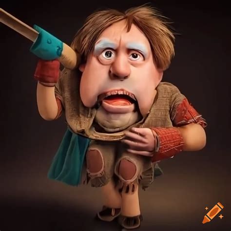 Funny cartoon character with a giant saw blade and smelly sock on Craiyon
