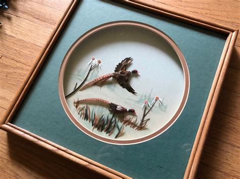 Pheasant Feather Art Vintage Real Feathers Bird Picture Shadowbox 3D ...