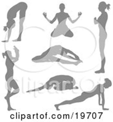 Clipart Illustration of a Collection Of Silhouetted Women Doing Yoga Poses And Stretches by ...