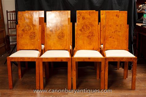 http://canonburyantiques.com/cs/art-deco/1/ Set of art deco dining chairs in blonde walnut ...
