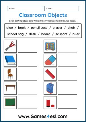 Classroom Object Worksheets | Games4esl