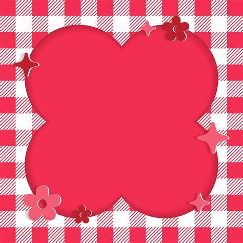 Cute Flower Red Plaid Gingham Check Checkered Frame with Flower Star. Square Post Banner ...
