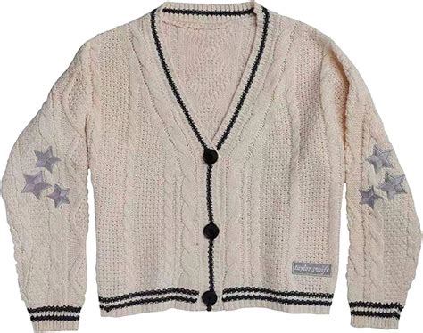 Taylor Swift Cardigan en tricot folklore - Blanc - M : Amazon.fr: Mode