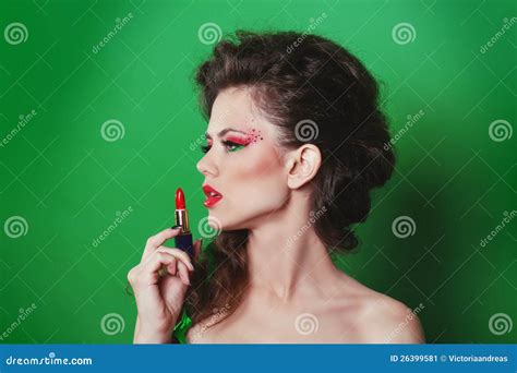 Beauty Girl with Red Lipstick. Fashion Art Woman Stock Image - Image of face, brows: 26399581