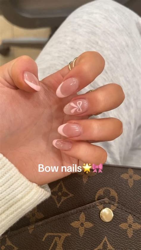 acrylic nail inspo! bow nails 🎀🤍 | Acrylic nails, Pink nails, Simple nails