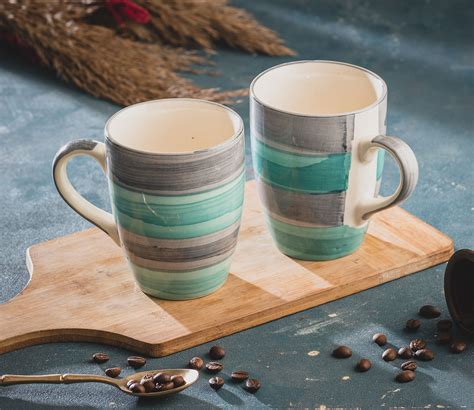 Buy Set of 2 Seagreen Ceramic Hand Painted Large Coffee Mugs Online in India at Best Price ...