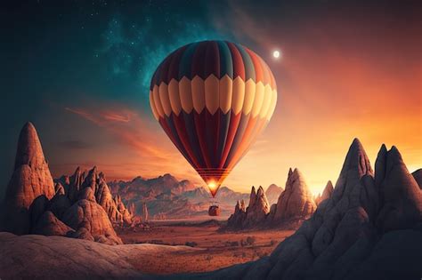 Premium Photo | Hot air balloon at sunset