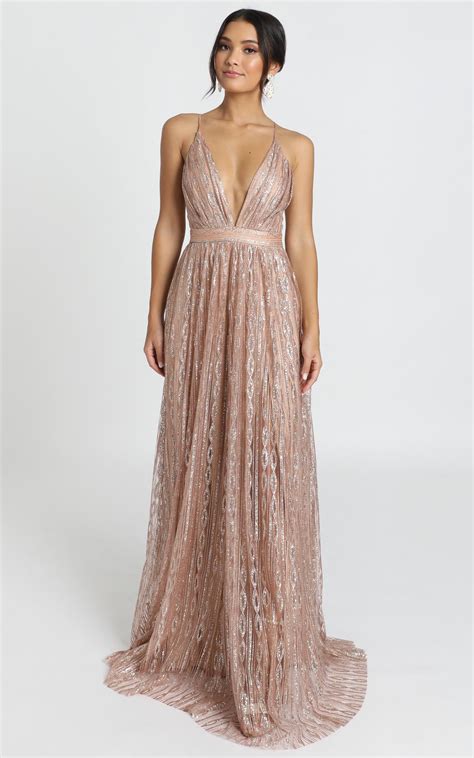 Romantic Night Maxi Dress In Rose Gold Glitter | Glitter bridesmaid ...