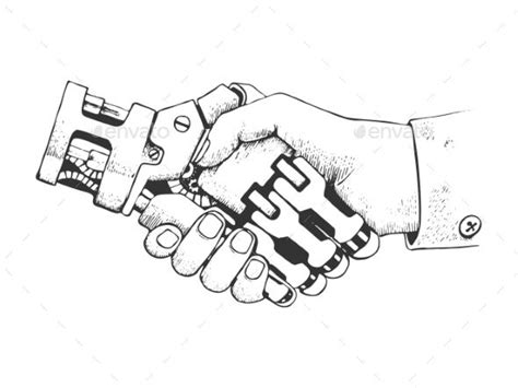 Human and Robot Hands Shake Vector Hand Drawn | Robot hand, How to draw ...