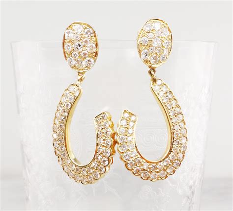 Vintage 14k Gold Diamond Dangle Earrings Large Yellow Gold Diamond Earrings 14k Gold Diamond ...