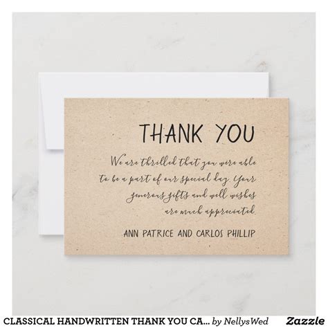 CLASSICAL HANDWRITTEN THANK YOU CARD - KRAFT PAPER | Zazzle.com in 2021 ...