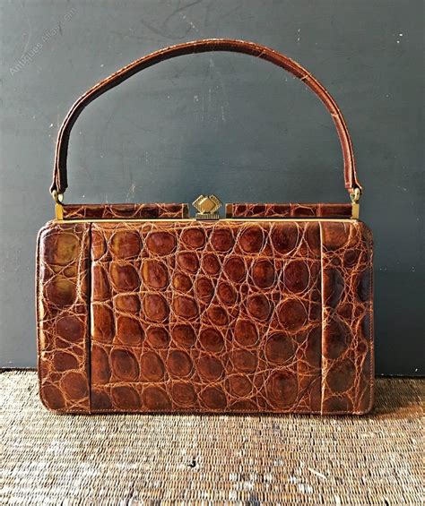 Antiques Atlas - Vintage Crocodile Skin Leather Kelly Handbag