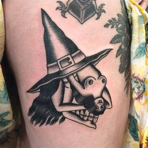 Traditional witch tattoo on the thigh. | Shoulder tattoos for women, Traditional tattoo art, Tattoos