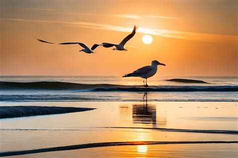 Premium AI Image | birds flying in the sunset