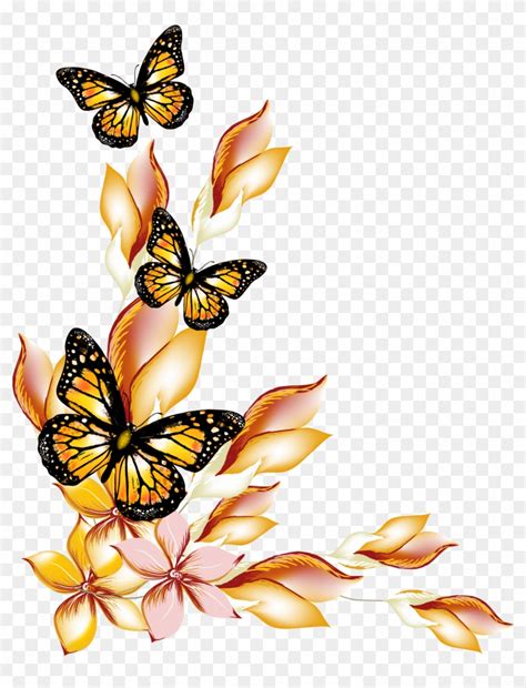 Flowers And Butterflies Borders Vector - Border Design Flowers And Butterfly - Free Transparent ...