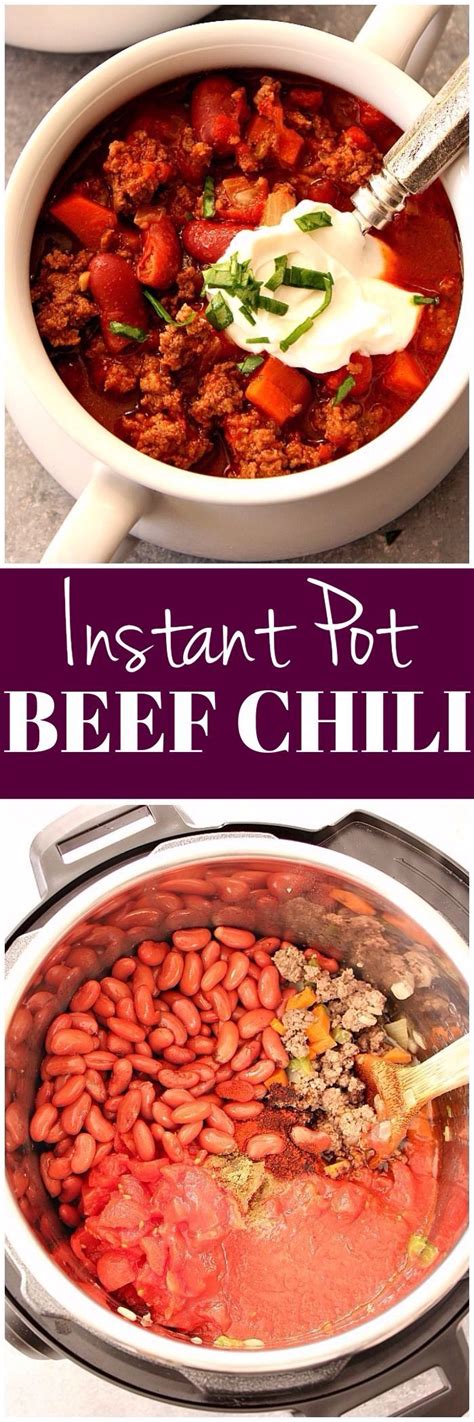 Instant Pot Beef Chili Recipe - rich and flavorful beef and bean chili that's made in pressure ...