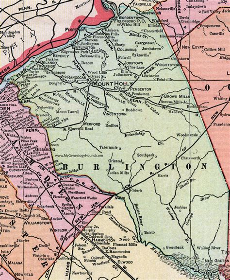 Burlington County, New Jersey, Map, 1905, Cram, Mount Holly, Palmyra, Medford