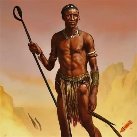 Bushman warrior in bronze age inspired costume on Craiyon