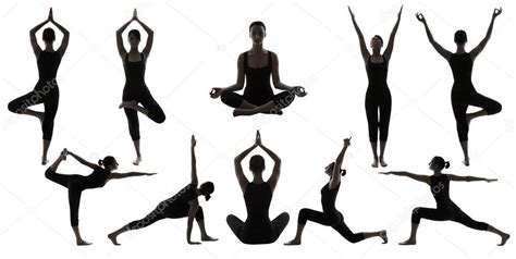 Yoga Poses Silhouettes, Woman Body Balance Asana Position, People ...