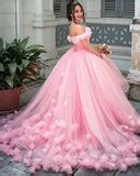 Women Fashion Off the Shoulder Colored Puffy Bridal Ball Gown Pink Wed – Siaoryne
