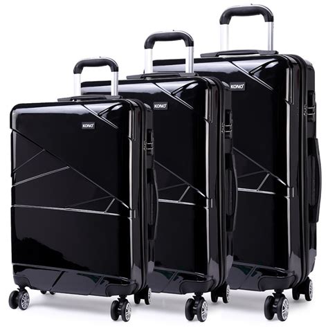 K1772L - Kono Bandage Effect Hard Shell Suitcase 3 Piece Luggage Set Black