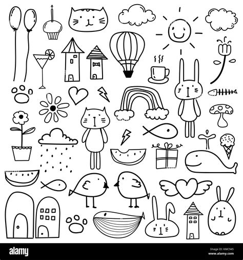 Hand gezeichnet Doodle schöne Vektor für Kid Set Stock-Vektorgrafik - Alamy