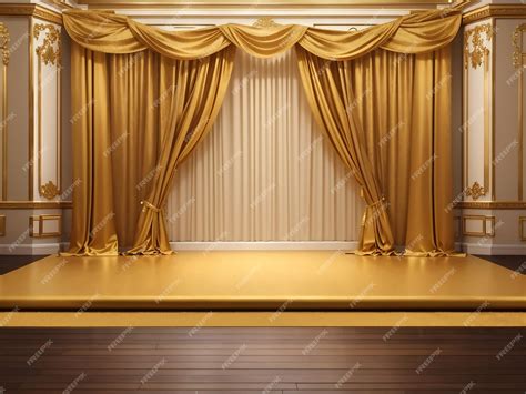 Premium AI Image | Gold curtains and wooden floor Golden stage concept ...