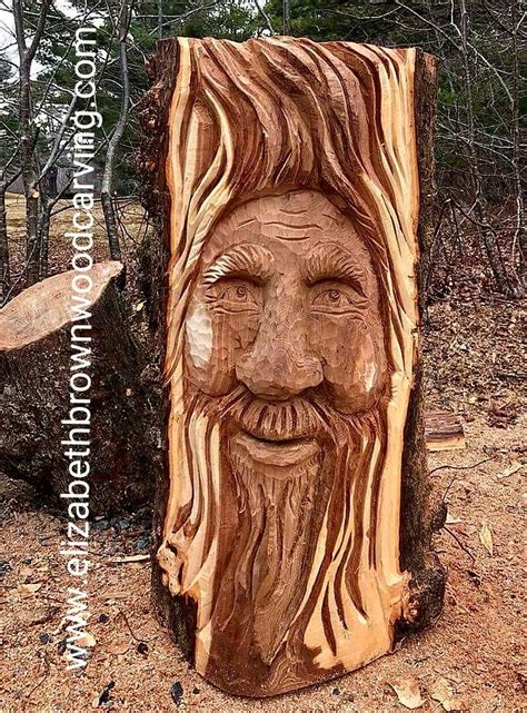 Chainsaw carving of a wood spirit in elm by Elizabeth Brown, Liverpool, NS | Wood spirit, Wood ...