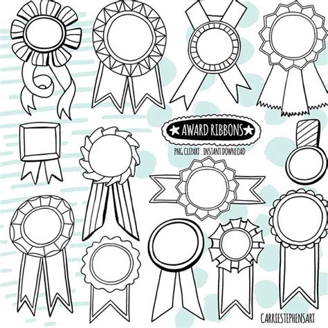 Doodle Award Ribbon, Black & White LineArt Digital Graphic, Line Art ...