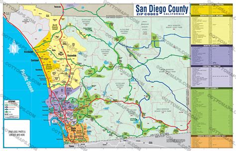 San Diego County Zip Code Map - FULL (County Areas colorized) – Otto Maps