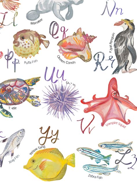 Sea Animals Alphabet Print, A-Z Sea Creatures, Nursery Art, Kids ...