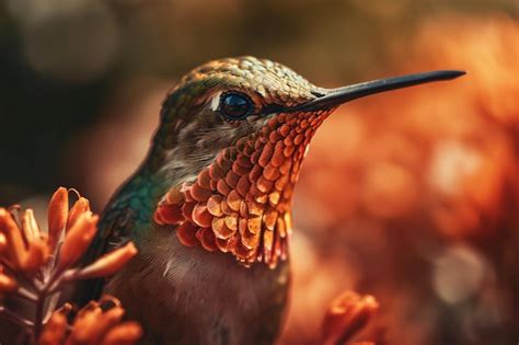 Premium AI Image | A hummingbird with a long beak sits on a branch.