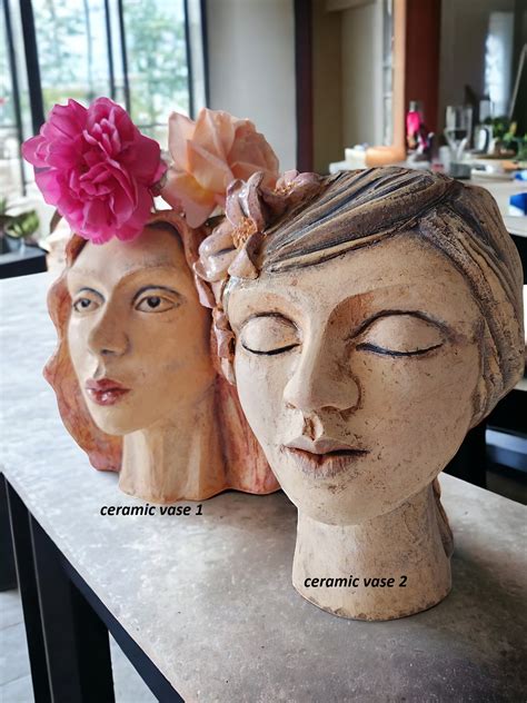 Handmade Ceramic Decorative Female Bust Sculpture Vase, Ceramic Planter Pot, Garden Structures ...