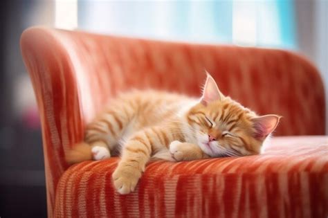 Premium AI Image | Cute cat sleeping or resting on the sofa at home Lazy cat sleeping on the ...