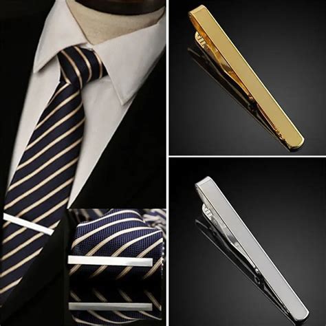 1 pc Fashion Men Tie Clips Cufflinks Silver Gold Metal Simple Practical Plain Necktie Tie Clip ...