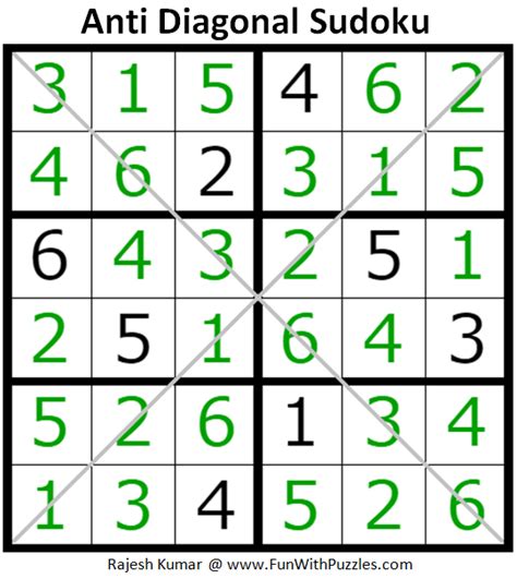 Anti Diagonal Sudoku Puzzle (Mini Sudoku Series #111)