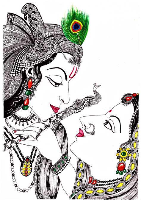 Radha Krishna Drawing doodle art | Mandala art therapy, Mandala art ...