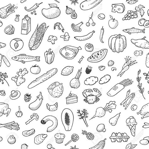 Seamless background with hand drawn food, black and white. Vector illustration, eps10. Stock ...